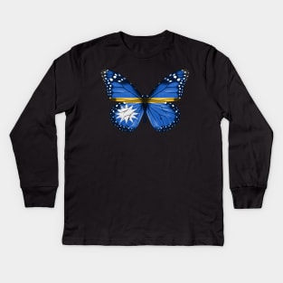 Nauruan Flag  Butterfly - Gift for Nauruan From Nauru Kids Long Sleeve T-Shirt